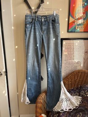 The Limited Blue Denim Wide Leg Jeans with White Crochet Flare